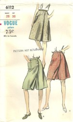 6112 1964 LOOSE FIT OVERSKIRT CULOTTES LENGTHS PATTERN 28"W,  32''W